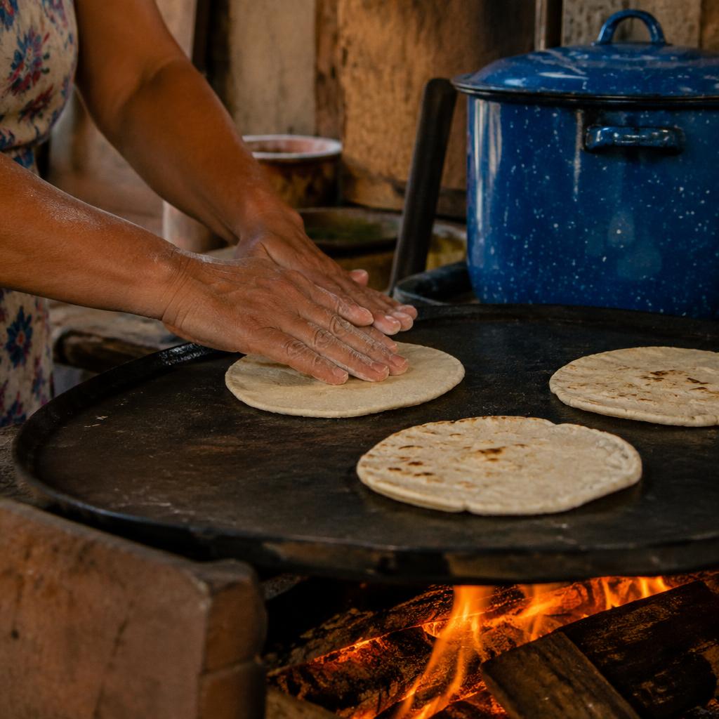 Tortillas palmeadas en comal