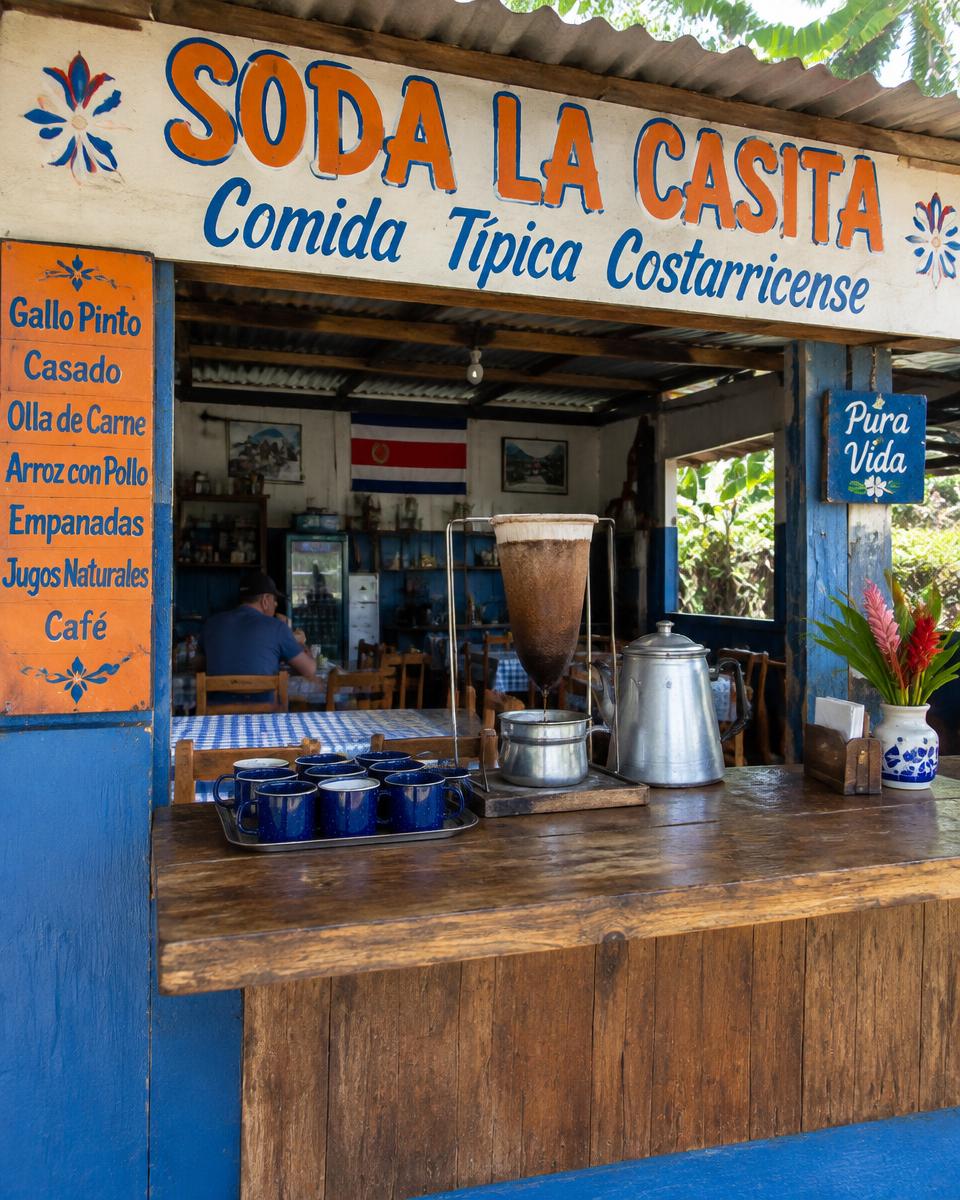 Fachada de soda costarricense